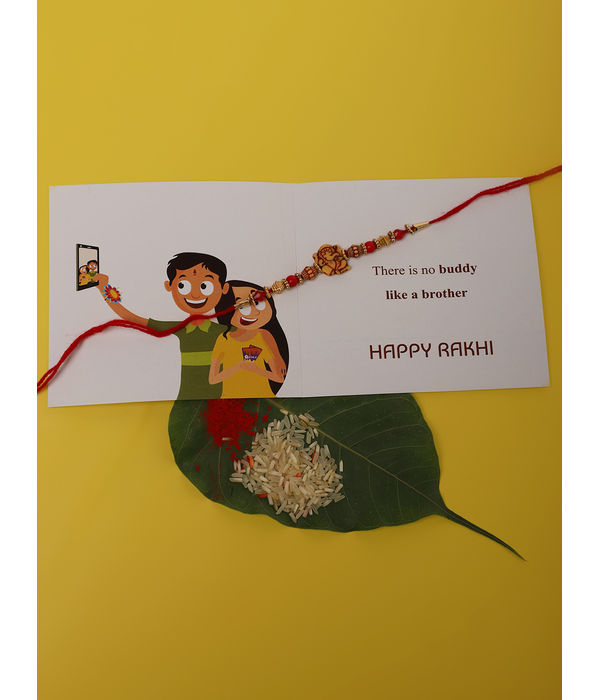 YouBella Designer Bracelet Rakhi and Greeting Card Combo Set for Brother Raksha Bandhan Gift for Brother (Style 3)